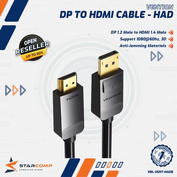 Gambar Vention HAD Kabel DisplayPort (DP) Male to HDMI Male Cable Converter - 1.5M dari Starcomp Purwokerto undefined Tokopedia
