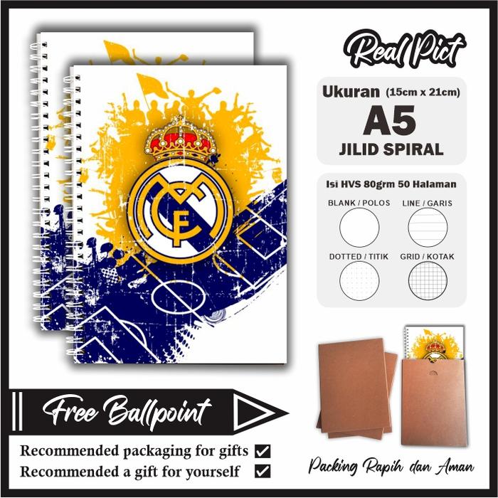 Gambar A5 Notebook, Real Madrid Cover, Notebook, Writing, School, Journal, Diary, Cheap, Good Simple dari Reza Lawang Storee undefined Tokopedia