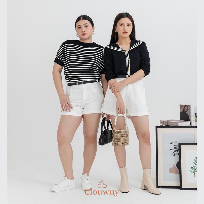Gambar Clouwny Marika Belt Pants Celana Pendek Wanita Fit to XXL Shorts Santai Casual Hitam - White, L dari CLOUWNY Kota Administrasi Jakarta Barat Tokopedia