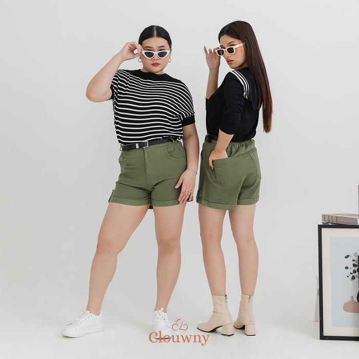 Gambar Clouwny Marika Belt Pants Celana Pendek Wanita Fit to XXL Shorts Santai Casual Hitam - Army, L dari CLOUWNY undefined Tokopedia