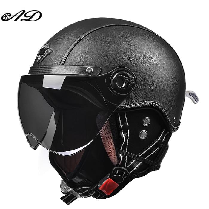 Jual AD Retro Motorcycle Helmets with Harley Visor Leather Helmet