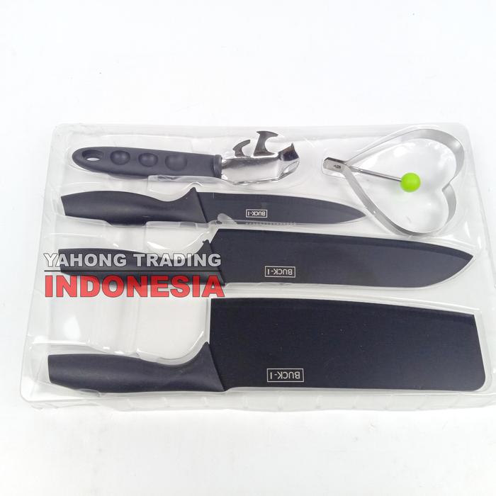 Gambar MD TERBARU • Pisau Dapur Lengkap 5pcs Kitchen Knife Set Buck-I 5 pcs in 1 TERLARIS dari MUDJIATS undefined Tokopedia
