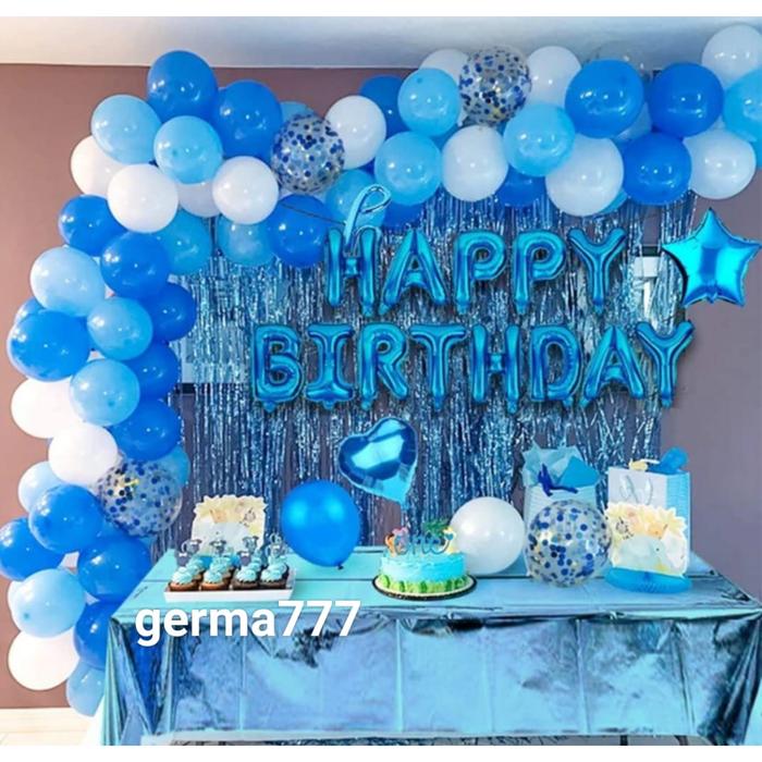Gambar Paket Dekorasi Pesta Balon Happy Birthday Biru Set Dekor Ulang Tahun Tirai Biru Simple dari dahliai undefined Tokopedia