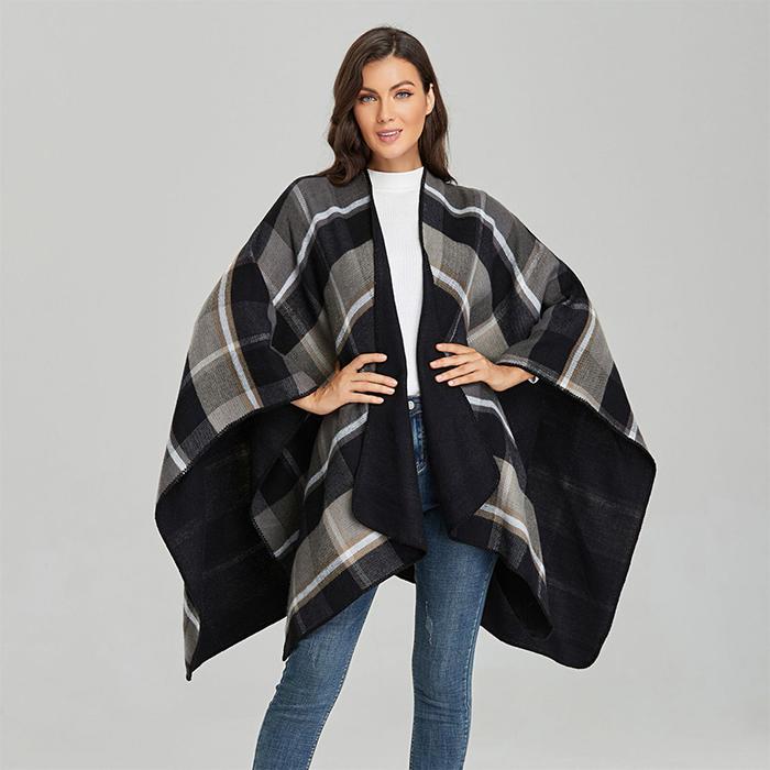 Jual New Fashion Imitation Cashmere Women Plaid Vintage Poncho