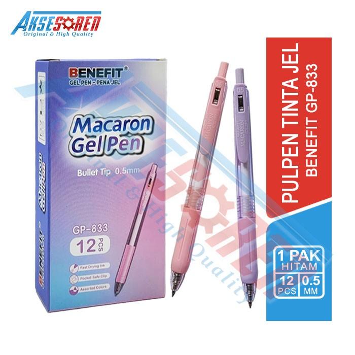 Gambar Aksesoren Gel Pen Benefit Macaron GP-833 [1 Pack/12 Pcs/0.5 Mm] / Ballpoint Warna / Pulpen Tinta Hitam Pena Lucu Murah - Hitam dari Aksesoren undefined Tokopedia