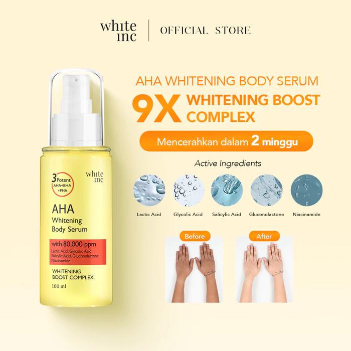 Gambar WHITEINC AHA Body Serum & Body Lotion to Whitening & Moisturising | Hand Body Serum & Lotion Pencerah Mencerahkan dan Pemutih Tubuh atasi Kulit Belang - Body Serum dari Saening Store Beauty ID undefined Tokopedia