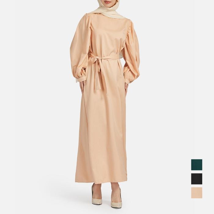 Jual Ramadan Muslim Robe Jalabiya Abaya Solid Color Belt Dress