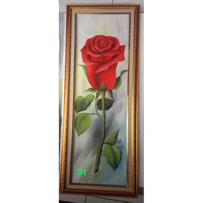 Gambar Lukisan Bunga Mawar Setangkai Asli Buatan Tangan Sudah dengan Bingkai Pigura ukuran 30cm x 90cm - 01, 30cm x 90cm dari kondang harum 57 undefined Tokopedia
