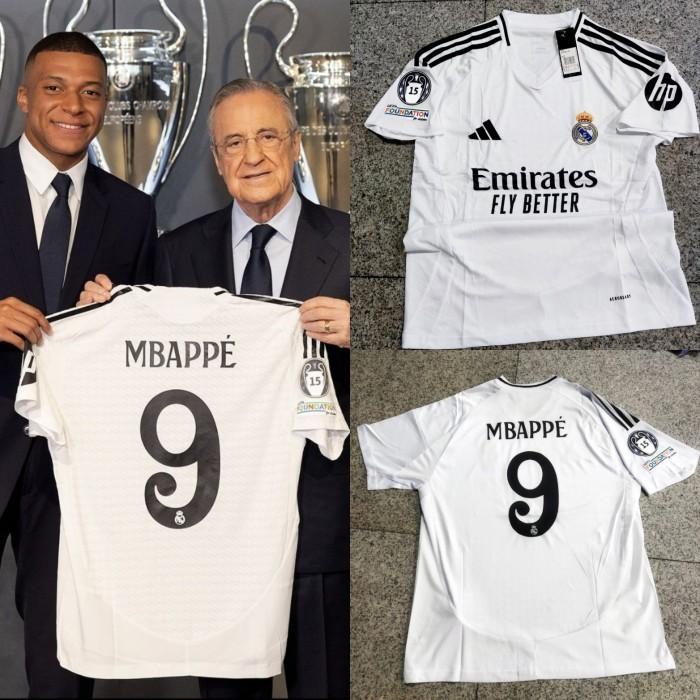 Gambar JERSEY BAJU BOLA MADRID HOME 2024/2025 FULLPATCH UCL+ MBAPPE - M dari Halili Merch undefined Tokopedia