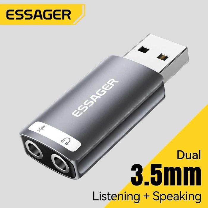 Gambar ESSAGER USB Sound Card External OTG Portable AUX 3.5mm - Gray, Dual Jack dari Sell2you undefined Tokopedia