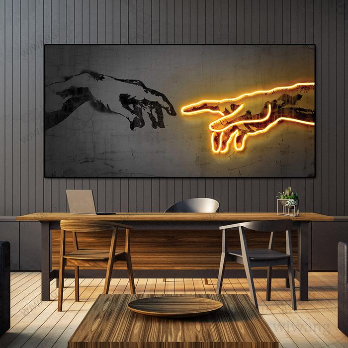 Gambar Neon Light Art Canvas Print Hand of God Artwork Abstract Posters and Prints Canvas Wall Art Pictures for Living Room Home Decor dari tita tsabita citungku undefined Tokopedia