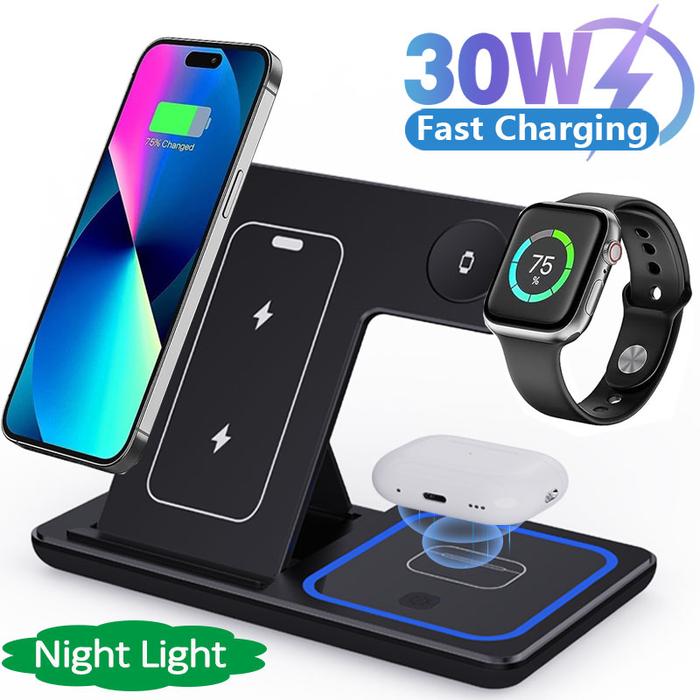 Jual 30W LED Fast Wireless Charger Stand in Foldable Charging