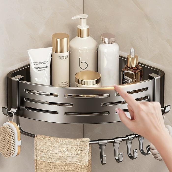 Jual Aluminum Wall Mounted Bathroom Shelf No Drill Shower Corner