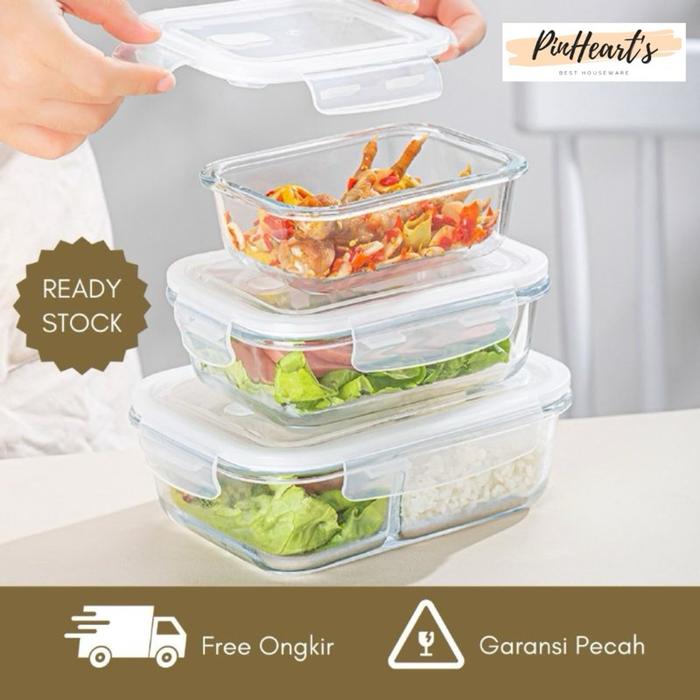 Gambar LUNCH BOX KACA / TEMPAT MAKAN / KOTAK BEKAL / KOTAK MAKAN KACA BOROSILICATE GLASS LOCK CONTAINER | KOTAK MAKAN KACA TEBAL dari Racka1 undefined Tokopedia