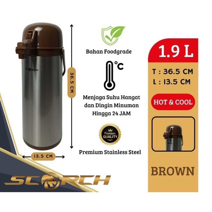 Gambar Termos Air Panas Pencet SCORCH 1,9 Liter/Termos Air Panas 1,9 Liter Stainless Steel - COKLAT, Normal dari Chiahouseware undefined Tokopedia