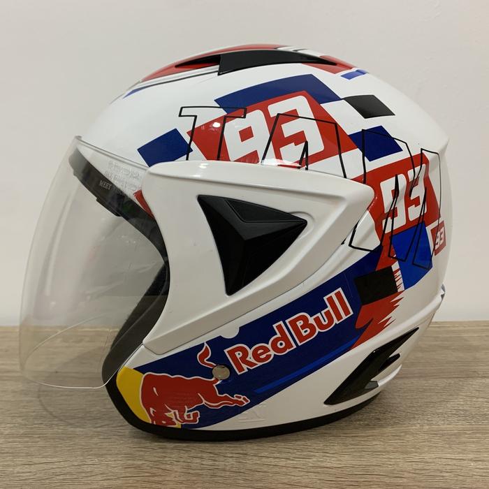 Gambar L14- Helm JP13 RedBull (Biru) Putih Glossy - Kaca Iridium Silver Pelangi - Helm Dewasa - Helm SNI - Helmet - Helem Single Visor Motif - JP13 Clear dari DEMANG PUTRA undefined Tokopedia