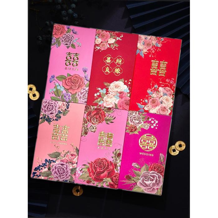 Gambar Joyful 6pcs Angpao Wedding Panjang 2024 / Angpao Premium Red Wedding / Amplop Merah Tebal Pernikahan / Angpao Shuangxi Double Happiness / Angpau Hi Sangjit Hantaran Lamaran Nikah / Pink Red Pocket Wed Pasangan Lamaran Teapai Hantaran Phangteh Paitu Acara - Mix 9x16.5cm dari Joyful Things undefined Tokopedia