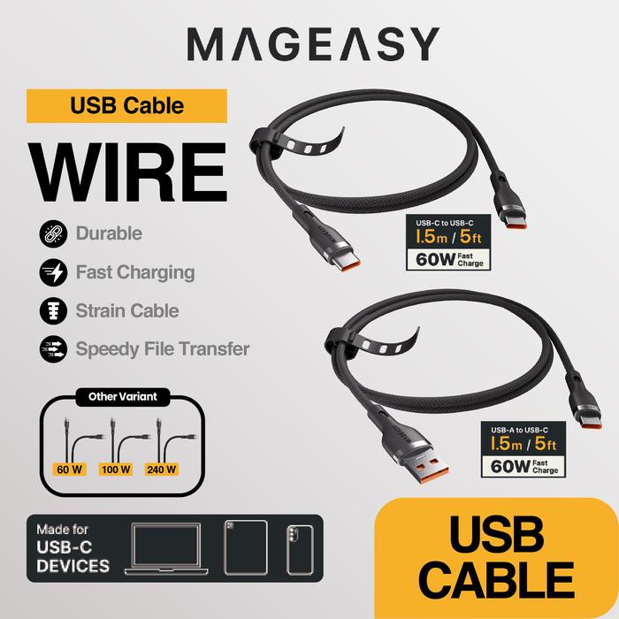 Gambar MagEasy Wire Cable USB TYPE C Kabel Data Fast Charging 2m / 1.5m - 60W - 1.5m, USB A to C dari SwitchEasy Official undefined Tokopedia