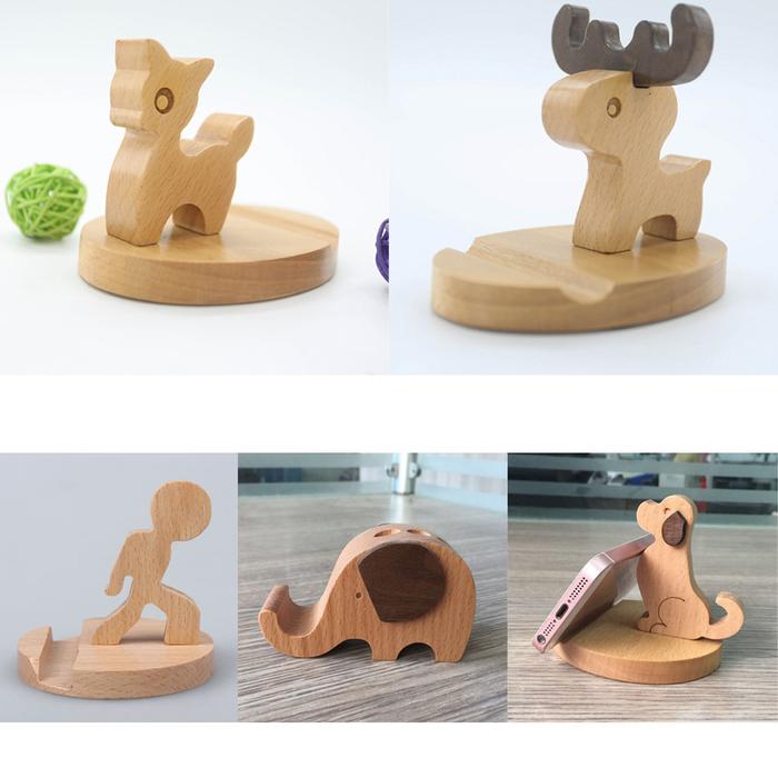 Solid Wood Animal Mobile Phone Holder Car Home Mount Cradle Desk Stand For  Mobile Cellphone Laptop Switchdeerdogboyelephant