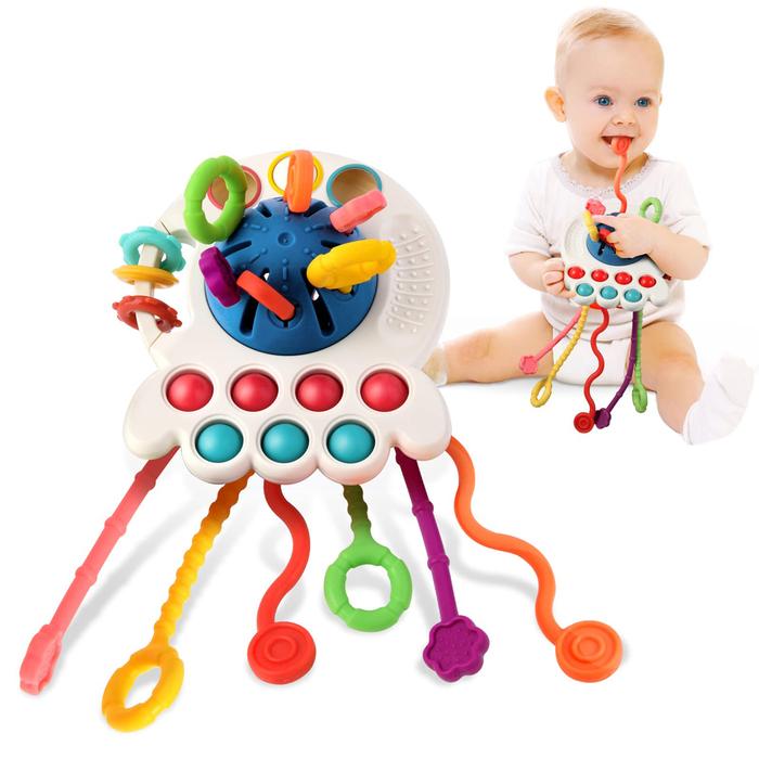 Jual Montessori Pull Rope Toys Baby Silicone Pull String Teether