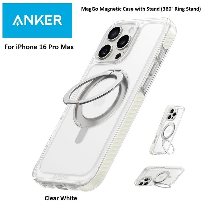 Gambar ANKER A90H9 iPhone 16 PRO MAX - MagGo Magnetic Case with Stand - 360 Ring Stand - Clear White dari Tanaga Online Shop undefined Tokopedia