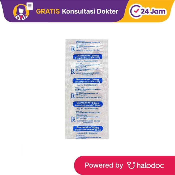 Gambar Dramamine 50 mg 10 Tablet - Obat Mual & Muntah - Halodoc dari Apotek Medika Prima Duri Kosambi undefined Tokopedia
