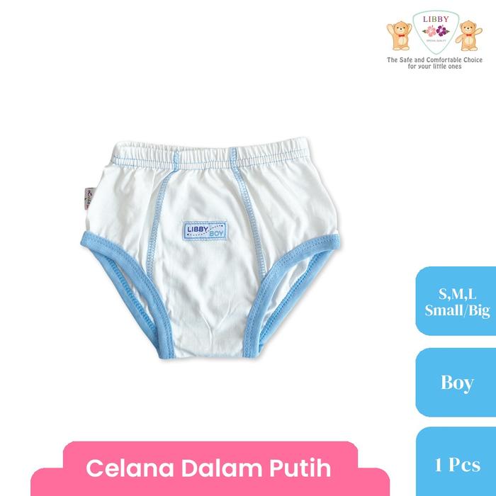 Gambar LIBBY Celana Dalam Anak Laki - Laki Polos Warna & Putih (1 Pcs) - Putih List Biru, M Small dari Libby Baby Indonesia undefined Tokopedia