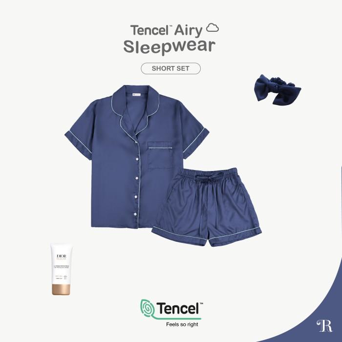 Gambar TENCEL AIRY SLEEPWEAR Short Set Premium Pajamas Piyama Korea Pendek - Midnight Blue dari onokiey undefined Tokopedia
