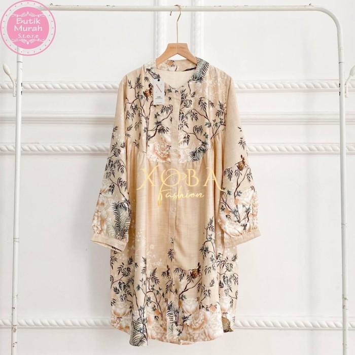 Gambar Xoba Fashion 3446 Fashion Wanita LD 115 CM Tunik Satin Linen Alexa Motif Bunga L1575 linen muslim - VANILA dari XOBA FASHION undefined Tokopedia