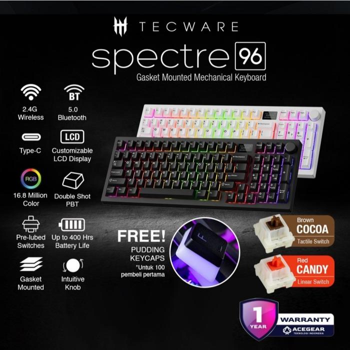 Gambar Keyboard Gaming Wireless Tecware Spectre 96 Mechanical Keyboard - Black, Cocoa Brown dari Asiqcom undefined Tokopedia