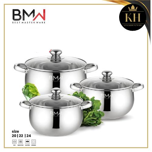 Gambar NEW KH- Panci Soup BMW isi 3 pcs tutup kaca Panci set premium/ pumpkin pots stainless berkualitas panci labu - 3pcsBesar+Bw dari Mature Store undefined Tokopedia