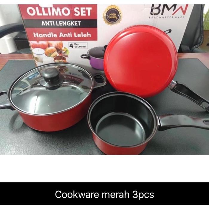 Gambar NEW Cookware Set Panci Masak 13pcs Set Panci Set Spatula Teflon Lengkap - Merah 3 pcs dari Mature Store undefined Tokopedia