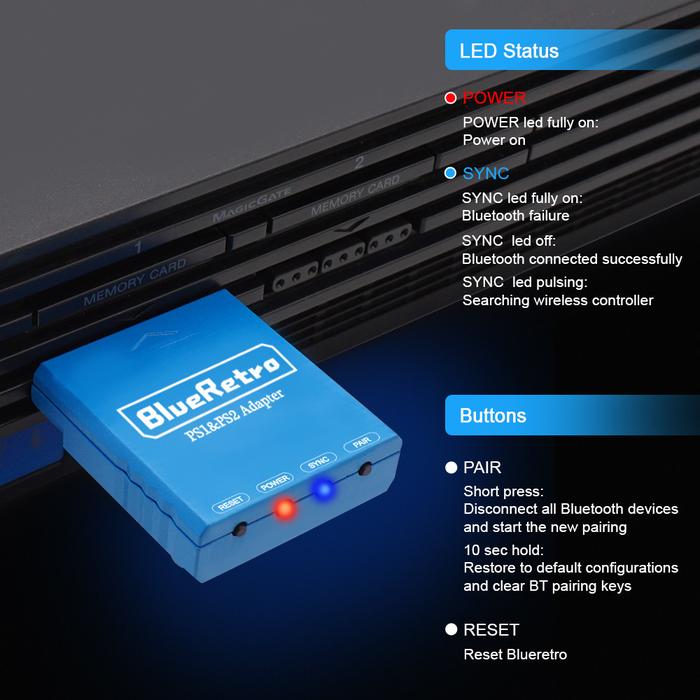 Jual Blueretro Multiplayer Wireless Controller Adapter for PS2 PS1