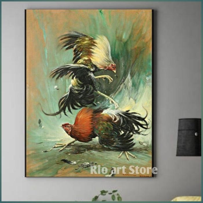 Gambar Hiasan dinding poster lukisan ayam jago tarung untuk walldekor atau dekorasi dinding - A.jago1a, 20X30CM dari Rio Art Store undefined Tokopedia