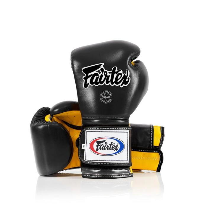Sarung Tinju Fairtex BGV9 mexican style boxing muay thai gloves BLACK  YELLOW, 12 OZ