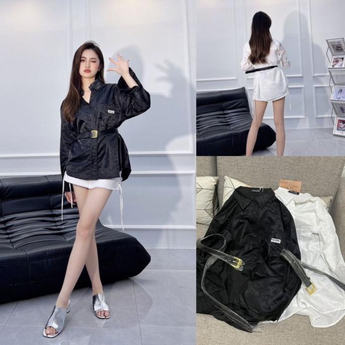Gambar Kemeja Wanita Satine miuu belt Import Oversized Premium LD 120 dari yamigrosir undefined Tokopedia