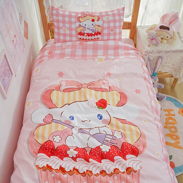 Girls Pink Duvet Cover Cute Hello Kitty Kuromi Cinnamoroll Bedding Set  Double Full Size Pillowcase Bed Linens Dorm Bedclothes