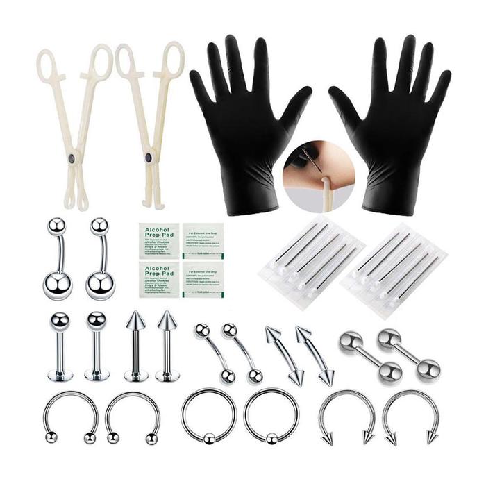 Gambar 41Pcs Alat Piercing Earring Lengkap Stainless Steel Piercing Earring Standart Barbel Labret Eyes Septum Helix Tragus Alat Tindik Telinga / Hidung / Lidah / Pusar Bahan Stainless Steel dari Rerto undefined Tokopedia