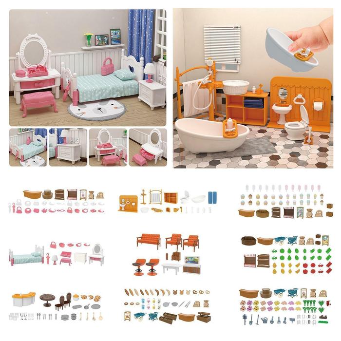 Jual Dollhouse Furniture Set,Dollhouse Bathroom/Kitchen/Fridge