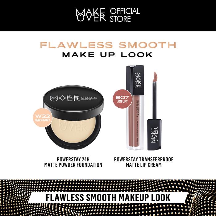 Gambar Make Over Flawless Smooth Makeup Look - Powerstay 24H Matte Powder Foundation + Transferproof Matte Lip Cream - Paket Bedak Padat Dan Lipcream Tahan Lama Ringan Original Produk - W22 dari Apalife undefined Tokopedia