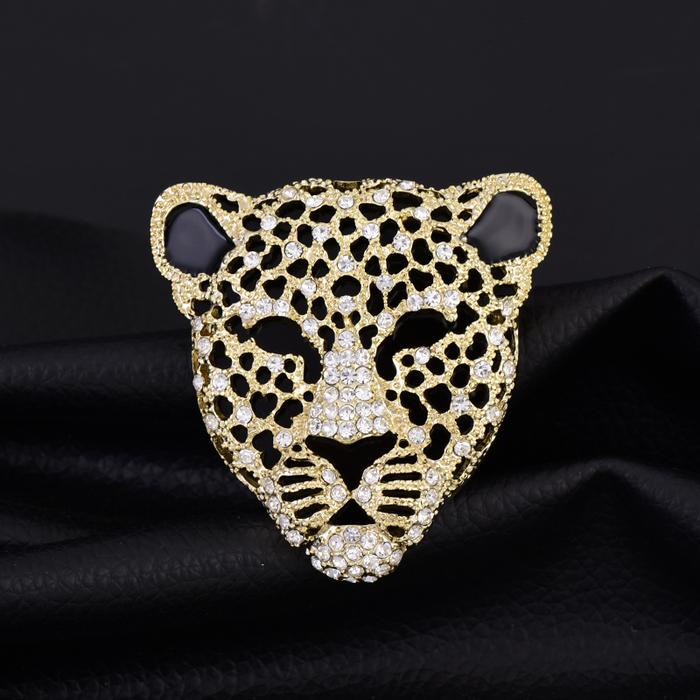 Jual Full Rhinestone Panther Head Brooch Retro Hollow Men's Suit