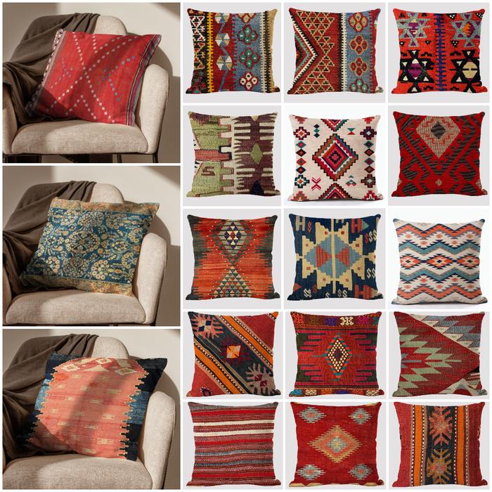 Jual Both Sides Print Turkish Kilim Carpet Patterns Linen Pillows