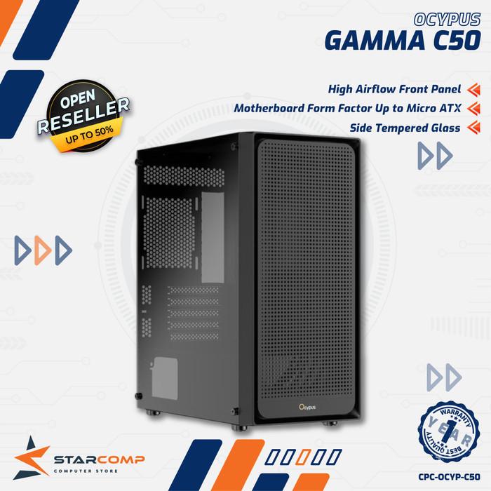 Gambar OCYPUS Gamma C50 High-Airflow Front Panel Micro ATX PC Case Side Tempered Glass - Putih - Hitam dari Starcomp Purwokerto undefined Tokopedia