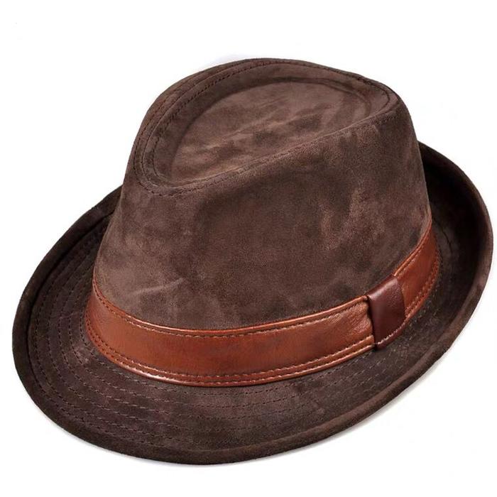 2024 Winter Genuine Leather Top Hats For Menwomen British Gentlemen Wide  Brim Stetson Fedoras 55-60cm Fitted Brown Gorra Male