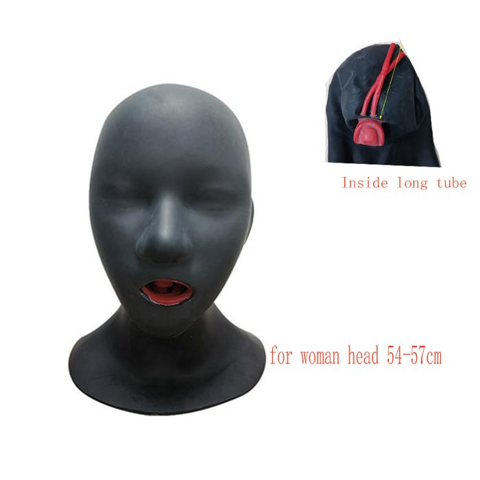 Gambar Seamless Hot 3D Latex Hood Rubber Mask Closed Eyes Fetish with Red Mouth Gag Plug Sheath Tongue Nose Tube Back Zipper for Women dari TK MAULANA MITRAJAYAA undefined Tokopedia