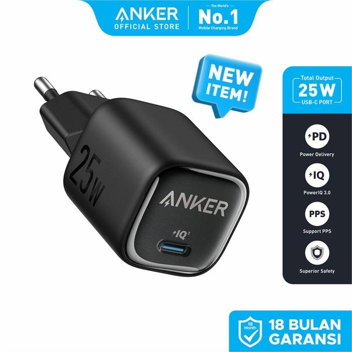 Gambar Anker 25W GaN USB C Charger, Compact Support PPS & Fast Charging for Samsung iPhone - A2656 - 25W GAN - Black dari Anker Official Medan undefined Tokopedia