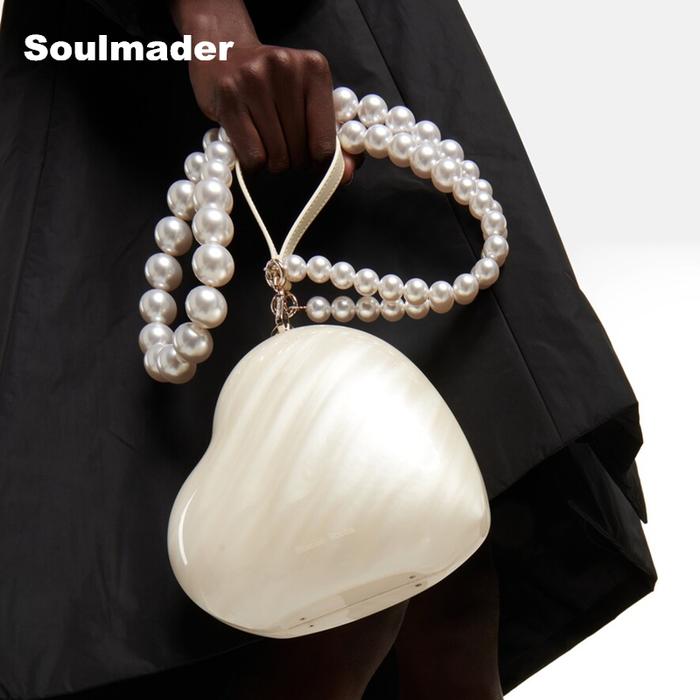 Jual Acrylic heart bag women designer egg evening party cute pearl