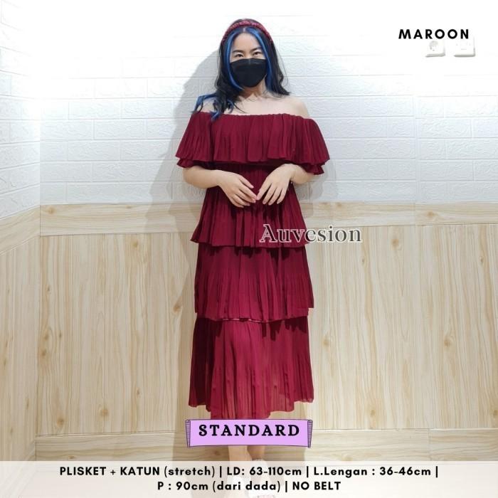 Gambar 4086 LUCIE PLISKET DRESS GAUN PESTA ELEGAN - MAROON dari auveauvesion undefined Tokopedia