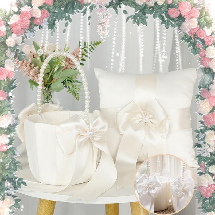 Jual Flower Girl Basket Ring Bearer Pillow Set White Romantic