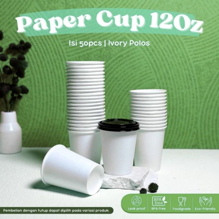 Jual [50PCS] Paper Cup 12Oz (360ml) + Tutup / Gelas Kertas Kopi Tahan ...